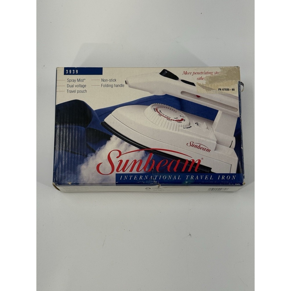 SUNBEAM International Compact Travel Steam Iron Model 3939 W/Travel Pouch NIB